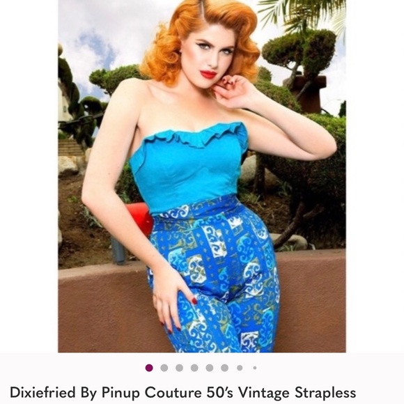 Dixiefried Pinup Girl clothing Bustier in Teal - Picture 1 of 10